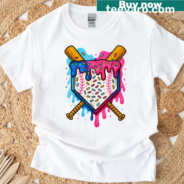 Cartoon baseball with ice cream drip T-shirt for kids