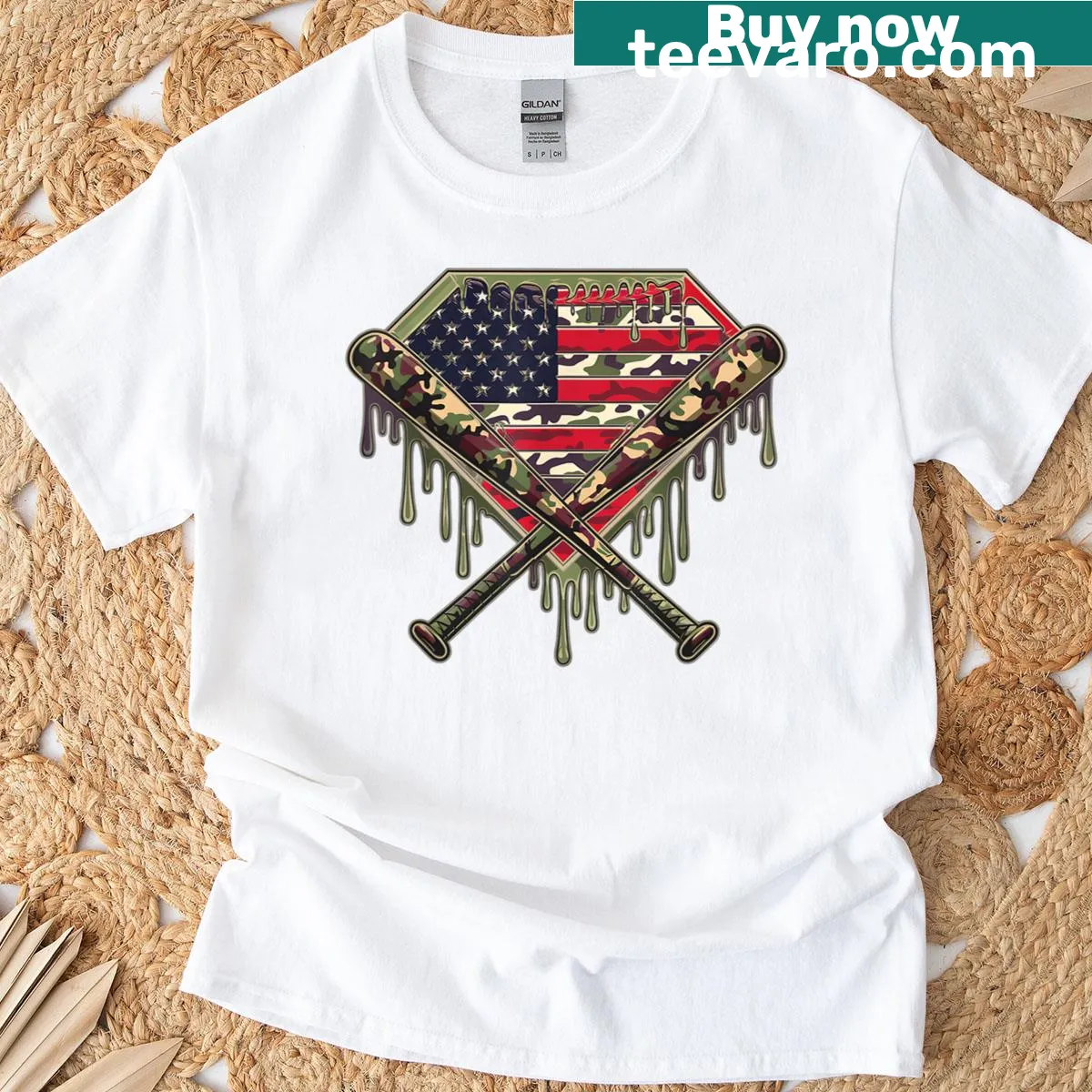 Creative T-shirt with home plate design featuring ice cream and baseball — on a men's t-shirt