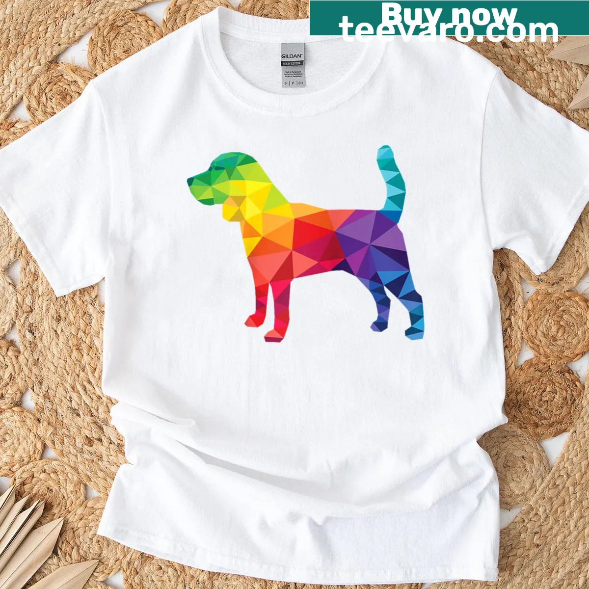 Raglan T-shirt with Beagle silhouette and rainbow flag design for dog lovers — on a men's t-shirt