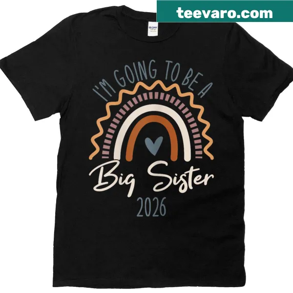 Cute big sister t-shirt with rainbow and text for 2026