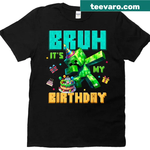 Funny birthday gamer t-shirt with pixel character and text