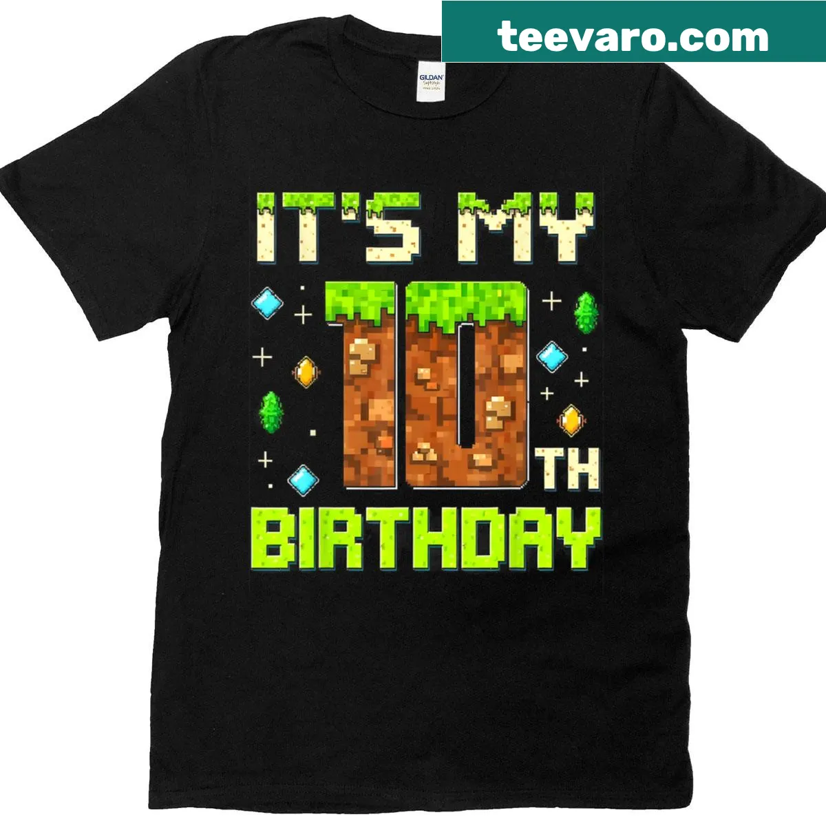 Pixel designed t-shirt for Birthday Boy's 10th birthday — on a men's t-shirt