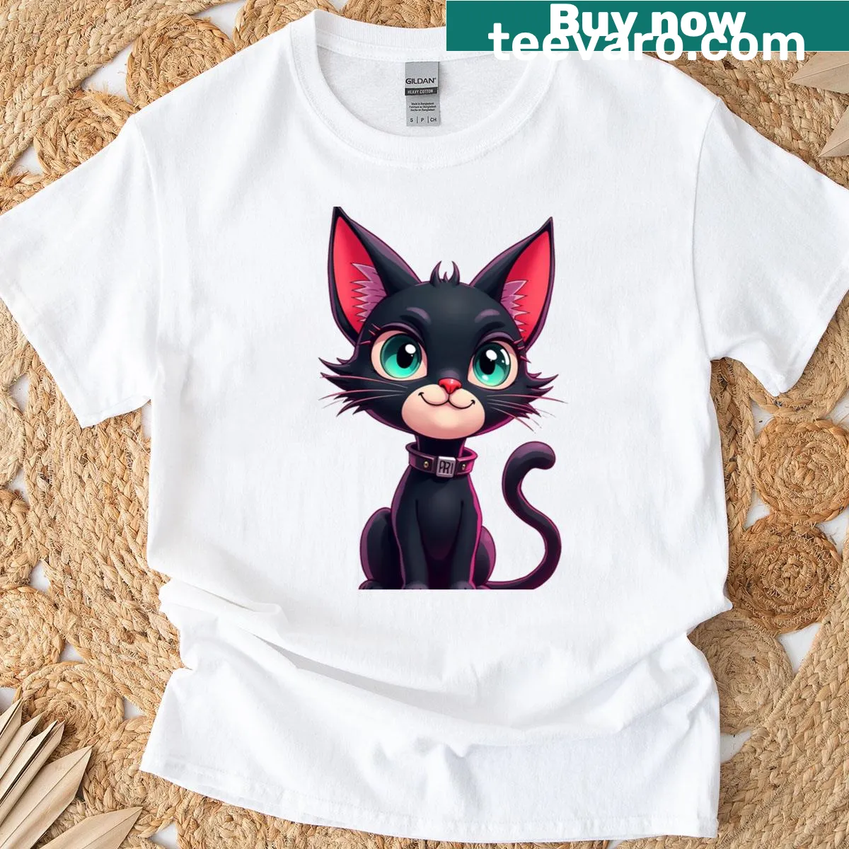 Adorable illustration of a black kitten with bright eyes on a cute t-shirt — on a men's t-shirt