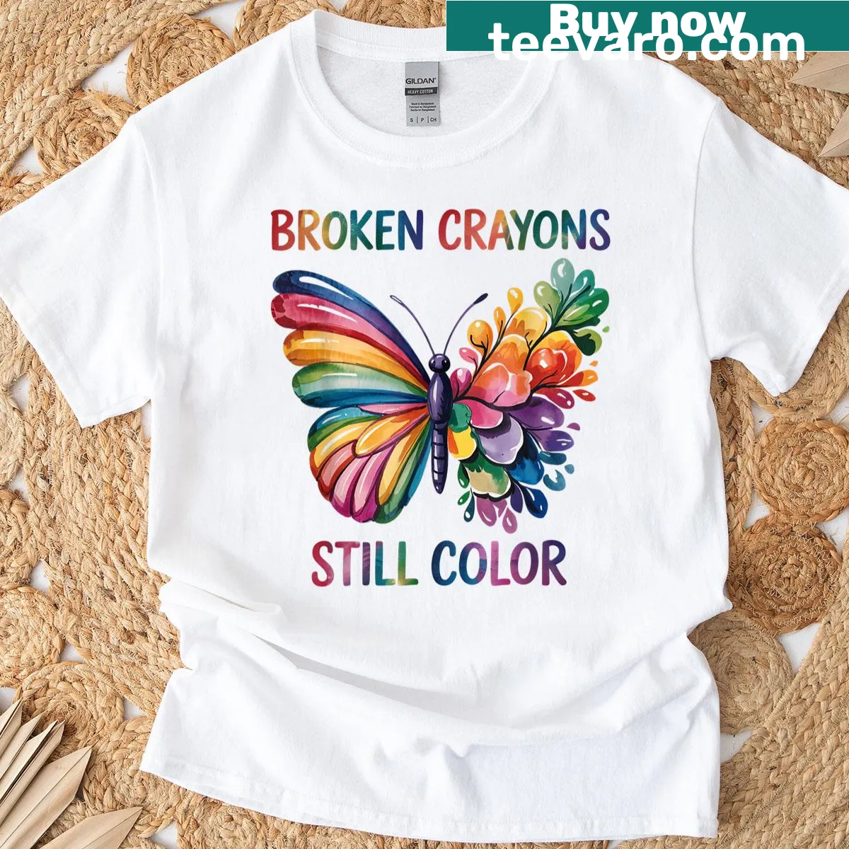 T-shirt with the quote 'Broken Crayons Still Color' promoting mental health awareness — on a men's t-shirt