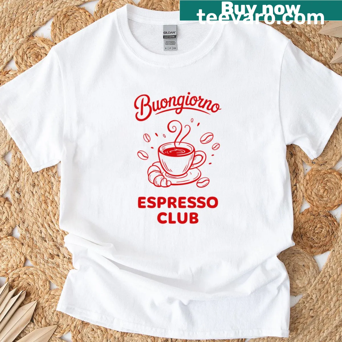 Espresso-themed t-shirt with 'Buongiorno' and a coffee cup design. — on a men's t-shirt