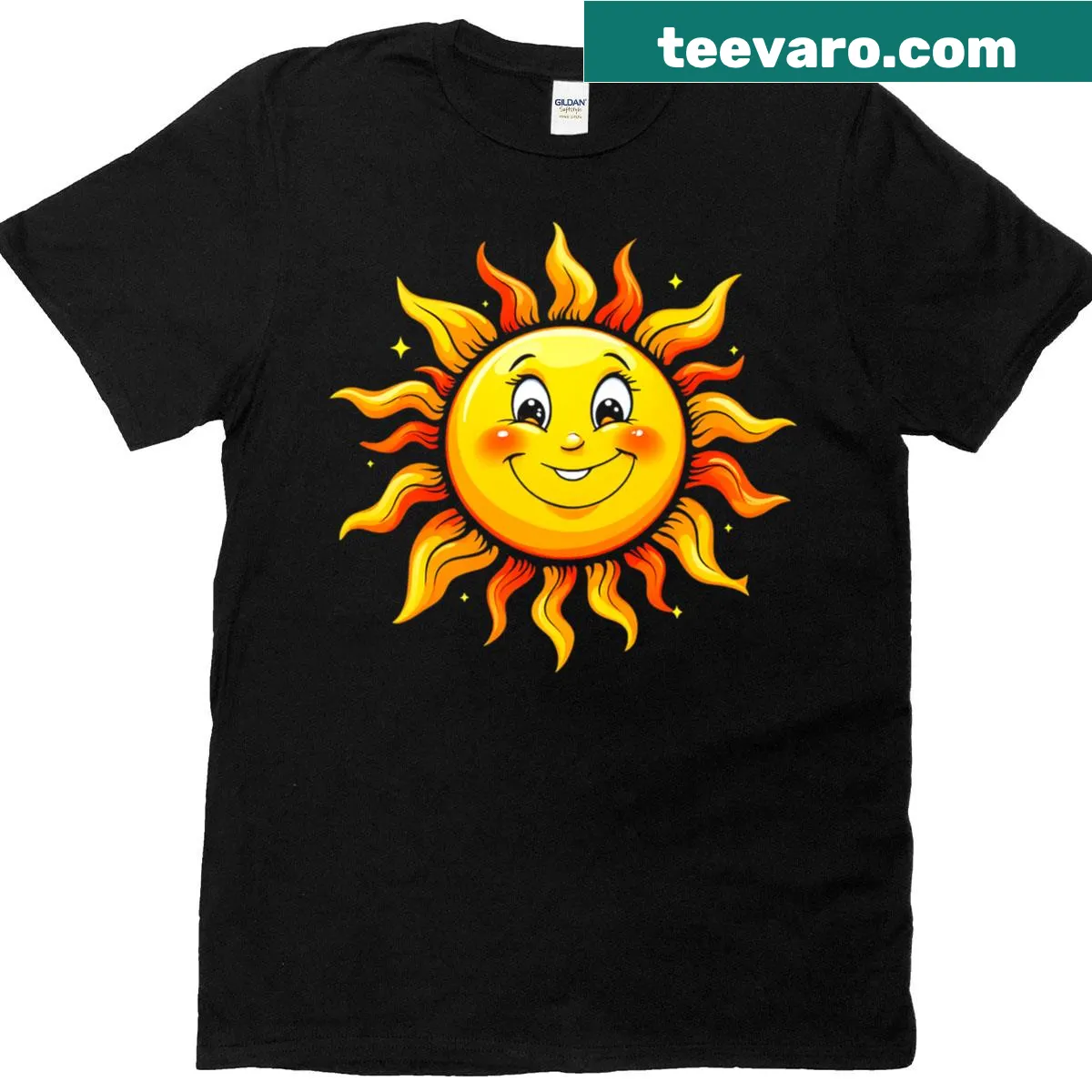 Cute cartoon sun graphic t-shirt for bright days — on a men's t-shirt