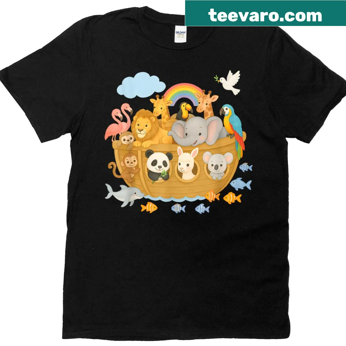 Noah's Ark illustration with a rainbow for Sunday school students — on a men's t-shirt