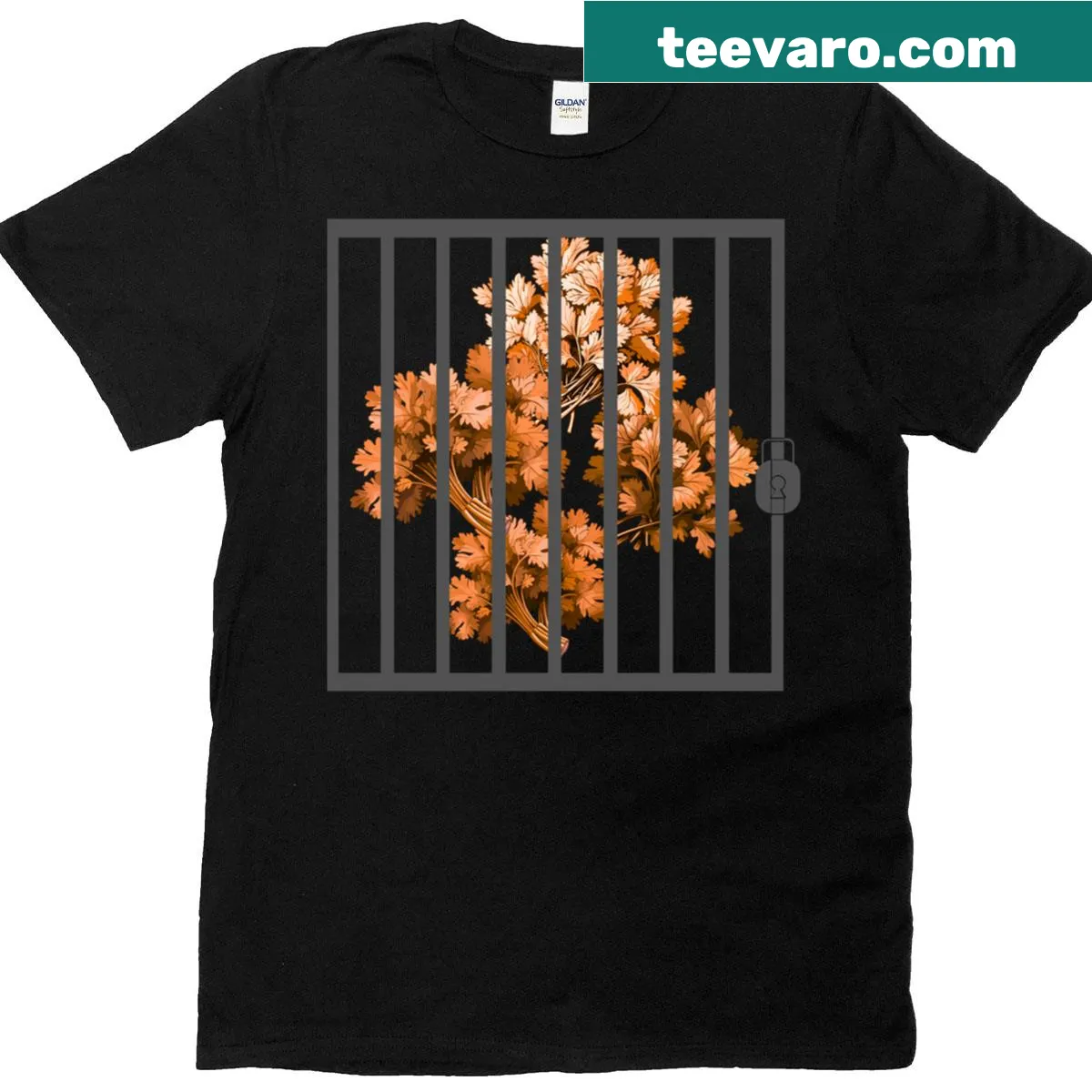 Cartoon-style cilantro graphic T-shirt with humor — on a men's t-shirt