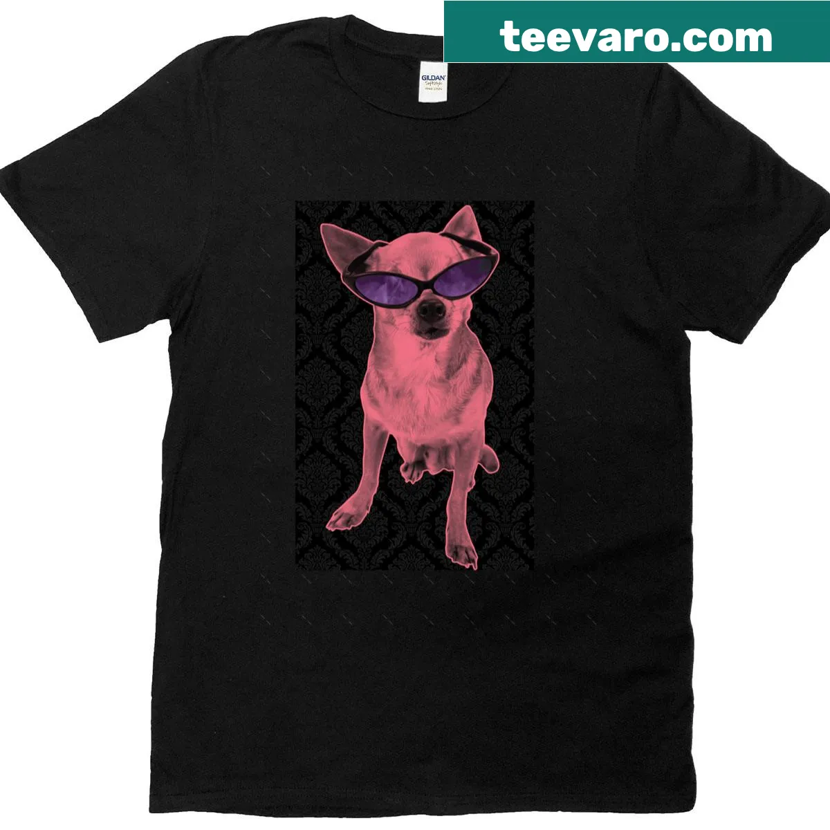 Cool pink Chihuahua illustration on oversized t-shirt — on a men's t-shirt