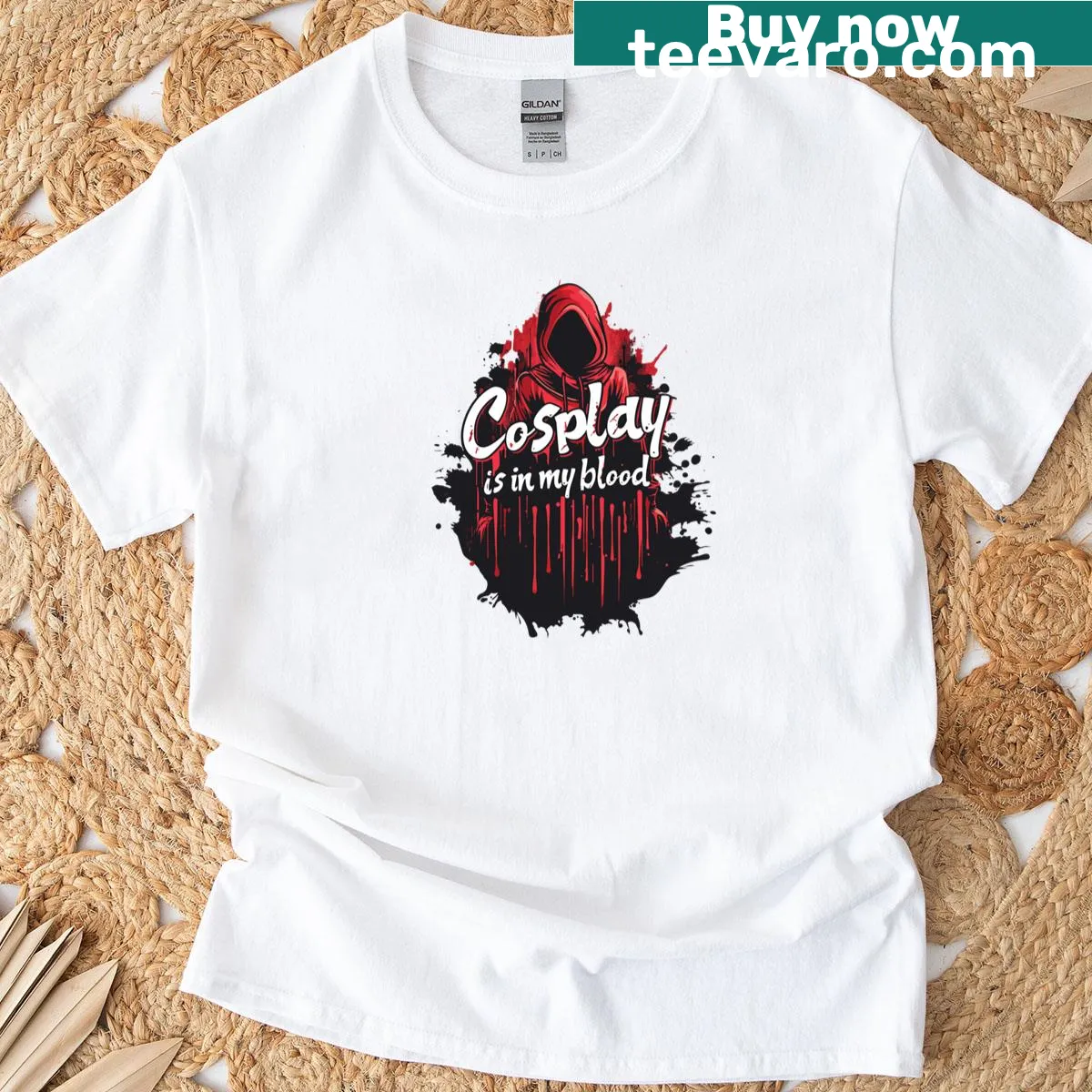Text design stating 'Cosplay Is In My Blood' for enthusiasts — on a men's t-shirt