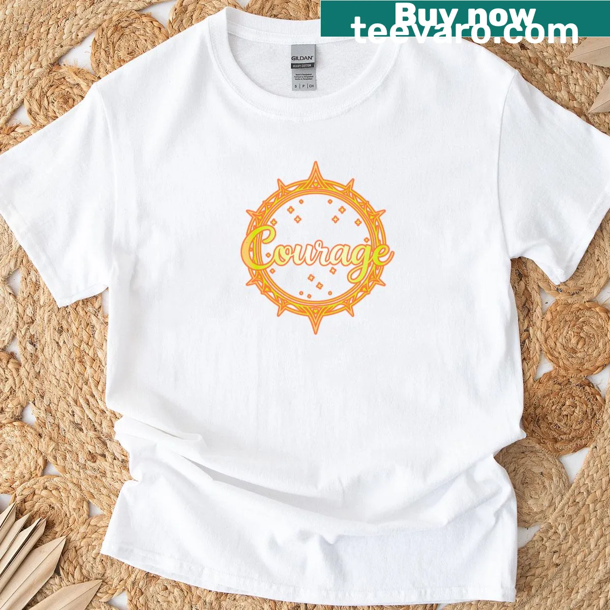 Illustrated compass design symbolizing courage and direction — on a men's t-shirt