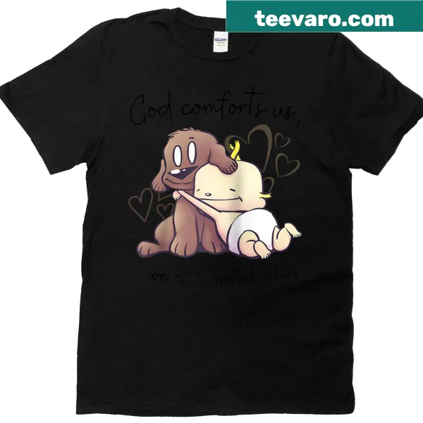 Cute cartoon baby dog hugging graphic on family matching raglan tee