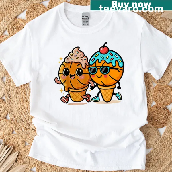 Cute cartoon design with basketball and ice cream characters