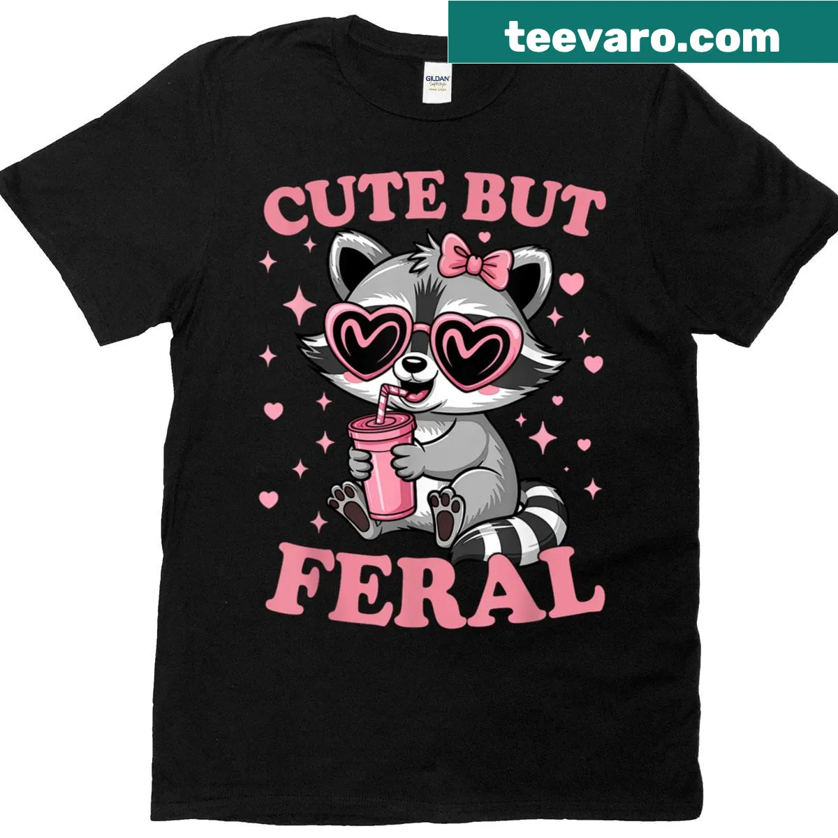 Toddler girls t-shirt with a funny pink raccoon wearing glasses — on a men's t-shirt