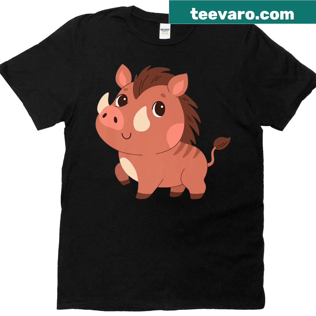 Cute cartoon warthog graphic t-shirt for animal lovers — on a men's t-shirt