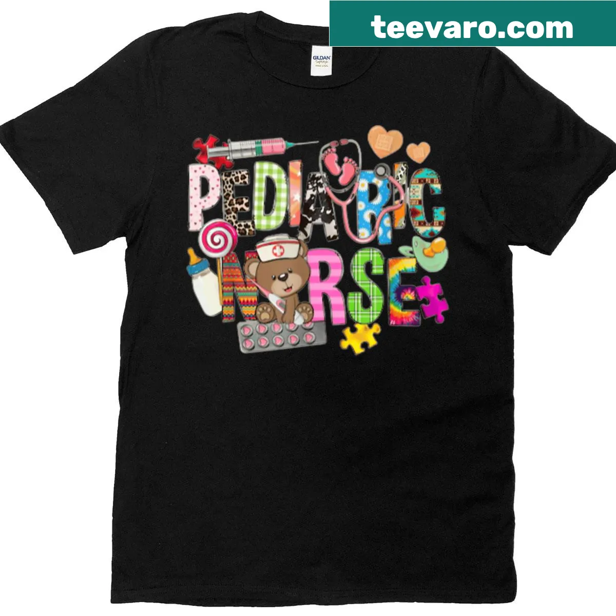T-shirt with a cute bear graphic for pediatric nurses — on a men's t-shirt
