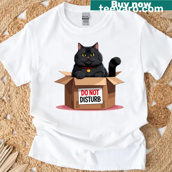 Adorable cat in a box design with 'Do Not Disturb' text
