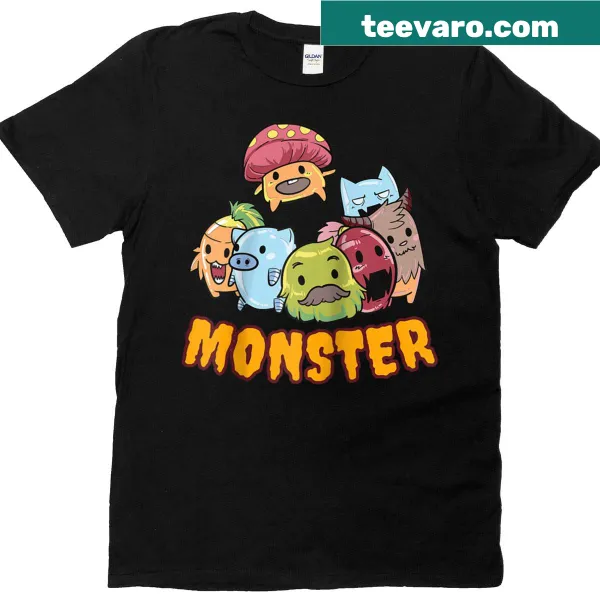 Funny raglan T-shirt with cartoon monster illustrations