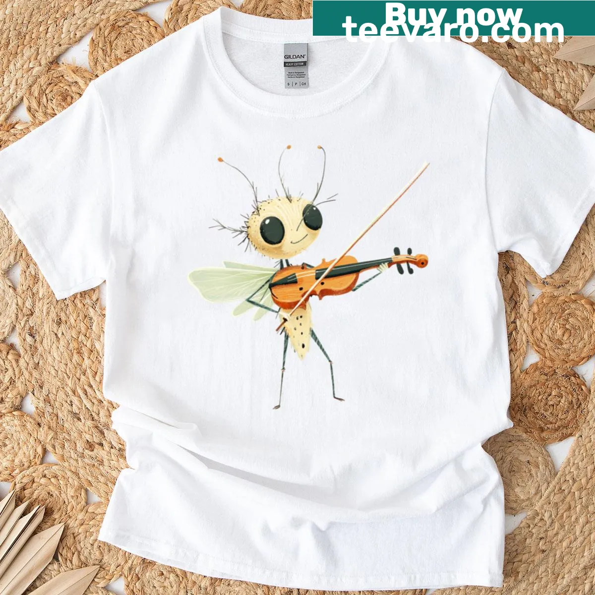 Cartoon mosquito playing violin on a cute t-shirt — on a men's t-shirt