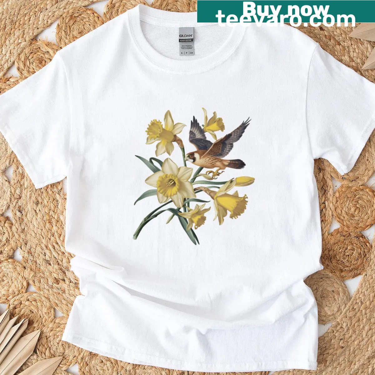 Illustrated daffodils on a cheerful spring-themed T-shirt — on a men's t-shirt