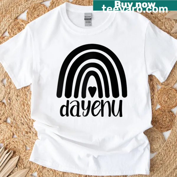 Rainbow 'Dayenu' T-shirt celebrating Passover with a joyful design