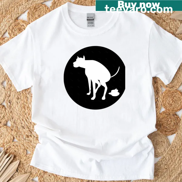 Silhouette t-shirt featuring a dog pooping with humorous text