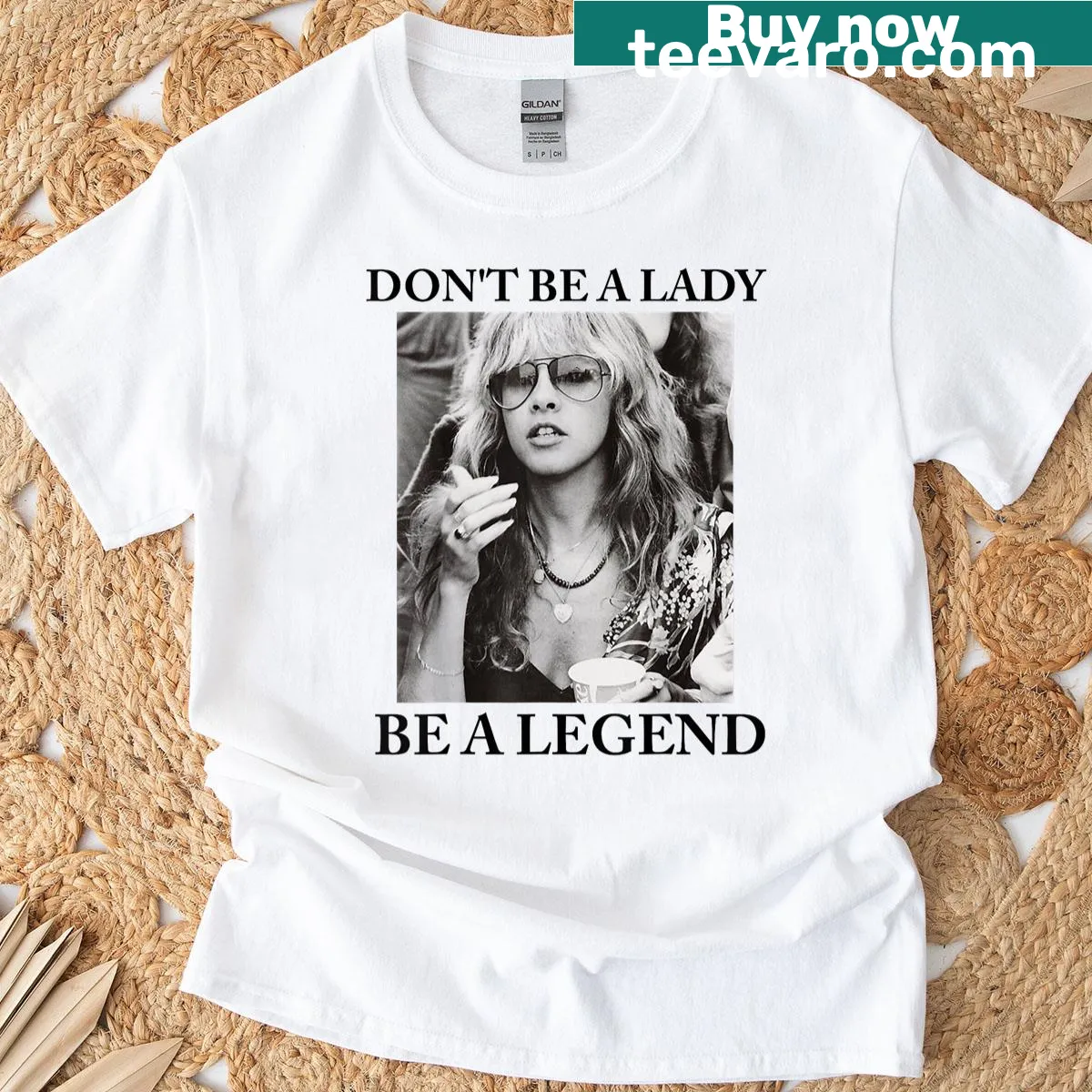 Hand-lettered design with the phrase 'Don't Be A Lady Be A Legend' on a t-shirt — on a men's t-shirt