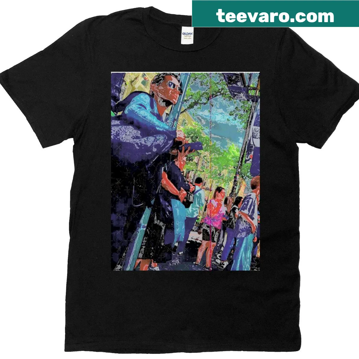 Graphic t-shirt with humorous tech phrase design — on a men's t-shirt