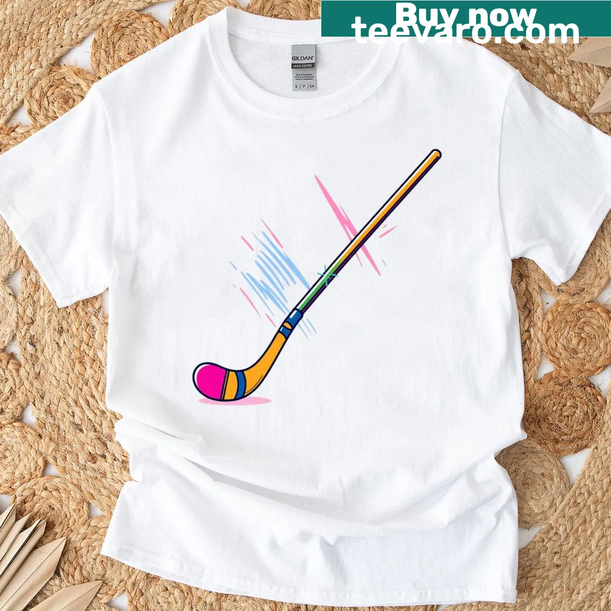 Floorball stick illustration on an abstract splash background — on a men's t-shirt