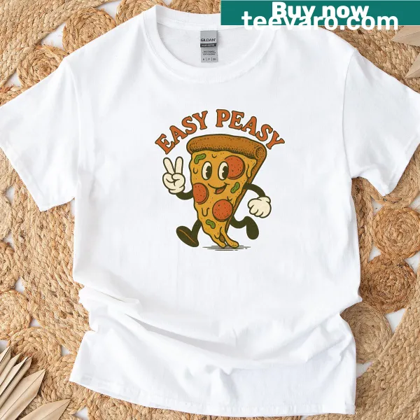 Retro pizza-themed T-shirt with fun slogan