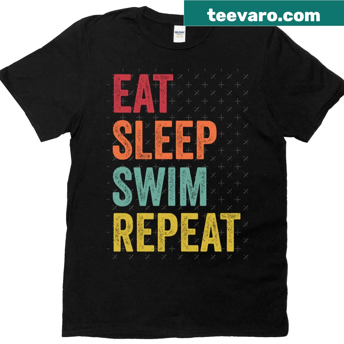 Minimalist t-shirt with 'Eat Sleep Swim Repeat' graphic for swimmers. — on a men's t-shirt