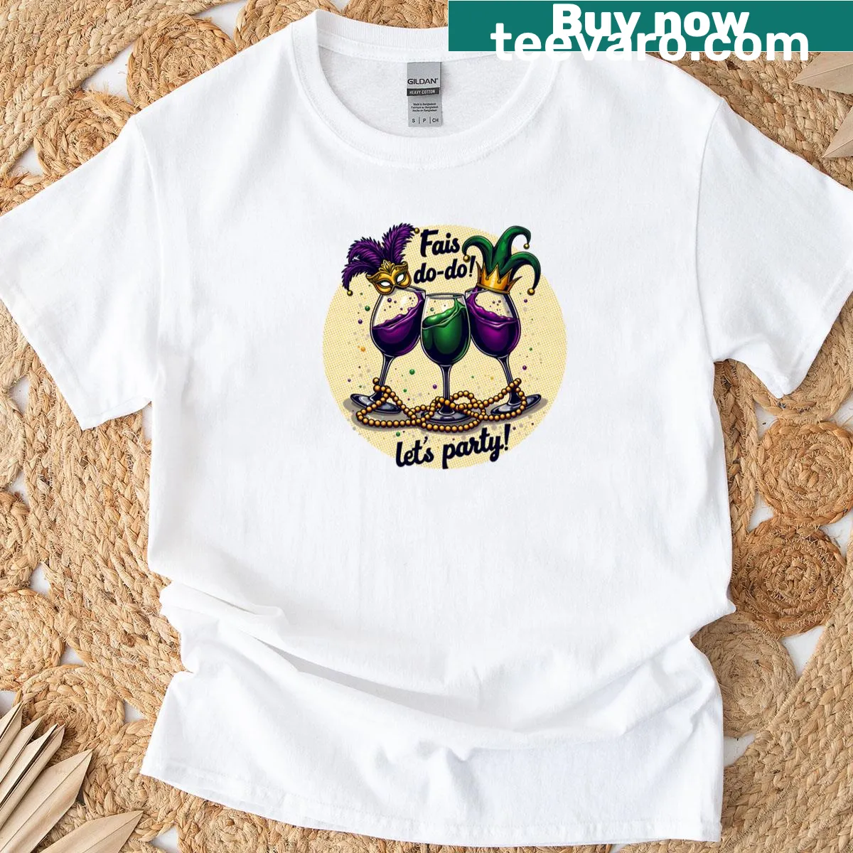 Mardi Gras T-shirt featuring the phrase Fais Do-do Lets Party — on a men's t-shirt