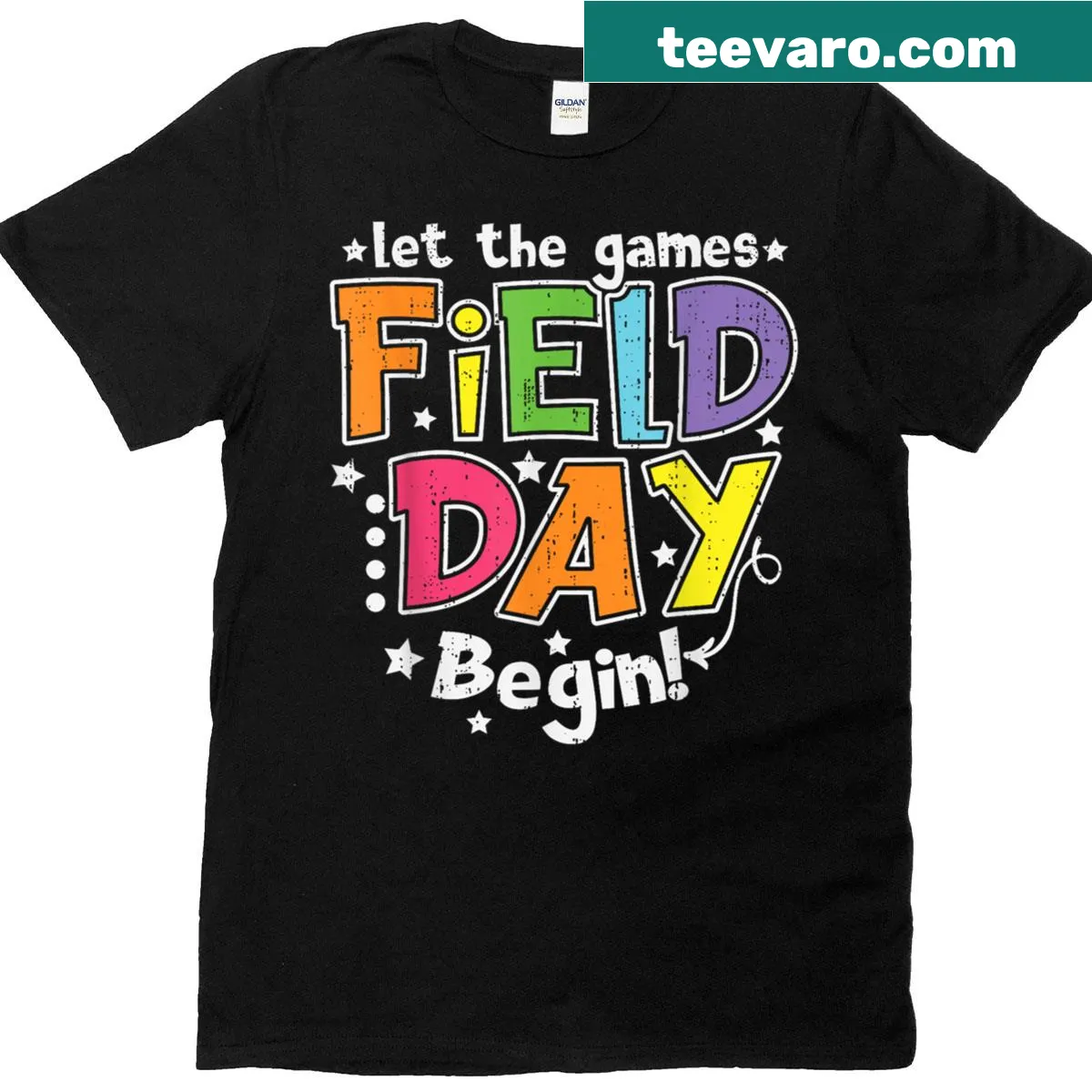 Inspirational t-shirt with 'Let The Games Begin' for field day — on a men's t-shirt