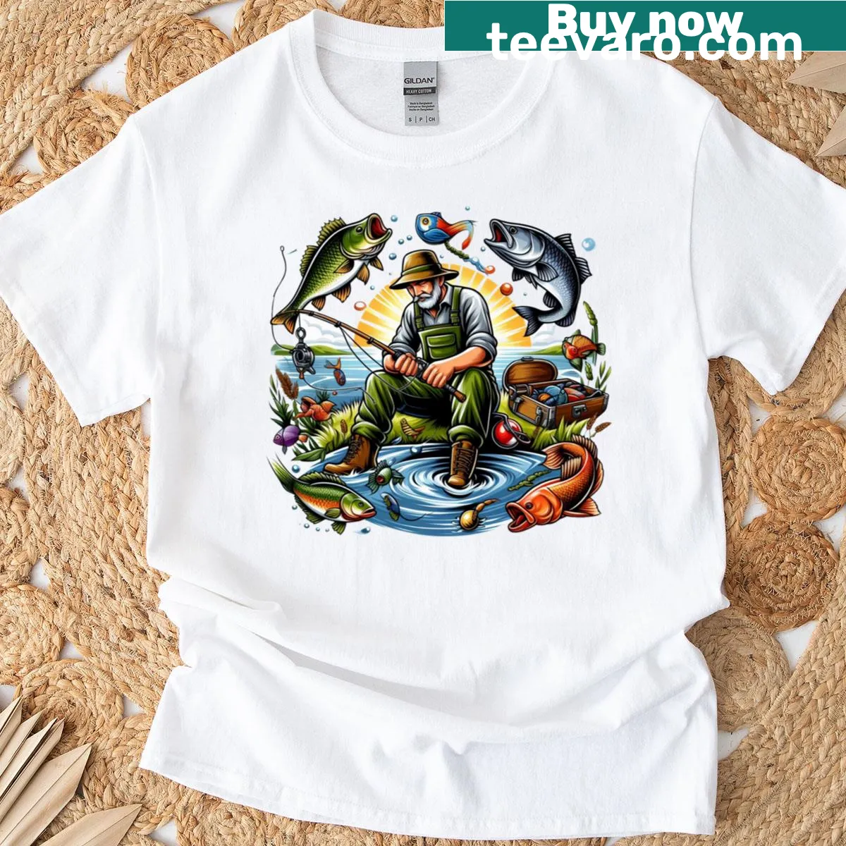 Illustration of fishing gear on T-shirt — on a men's t-shirt