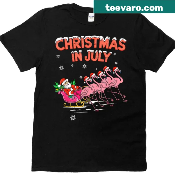 Playful flamingo-themed tee for Christmas in July