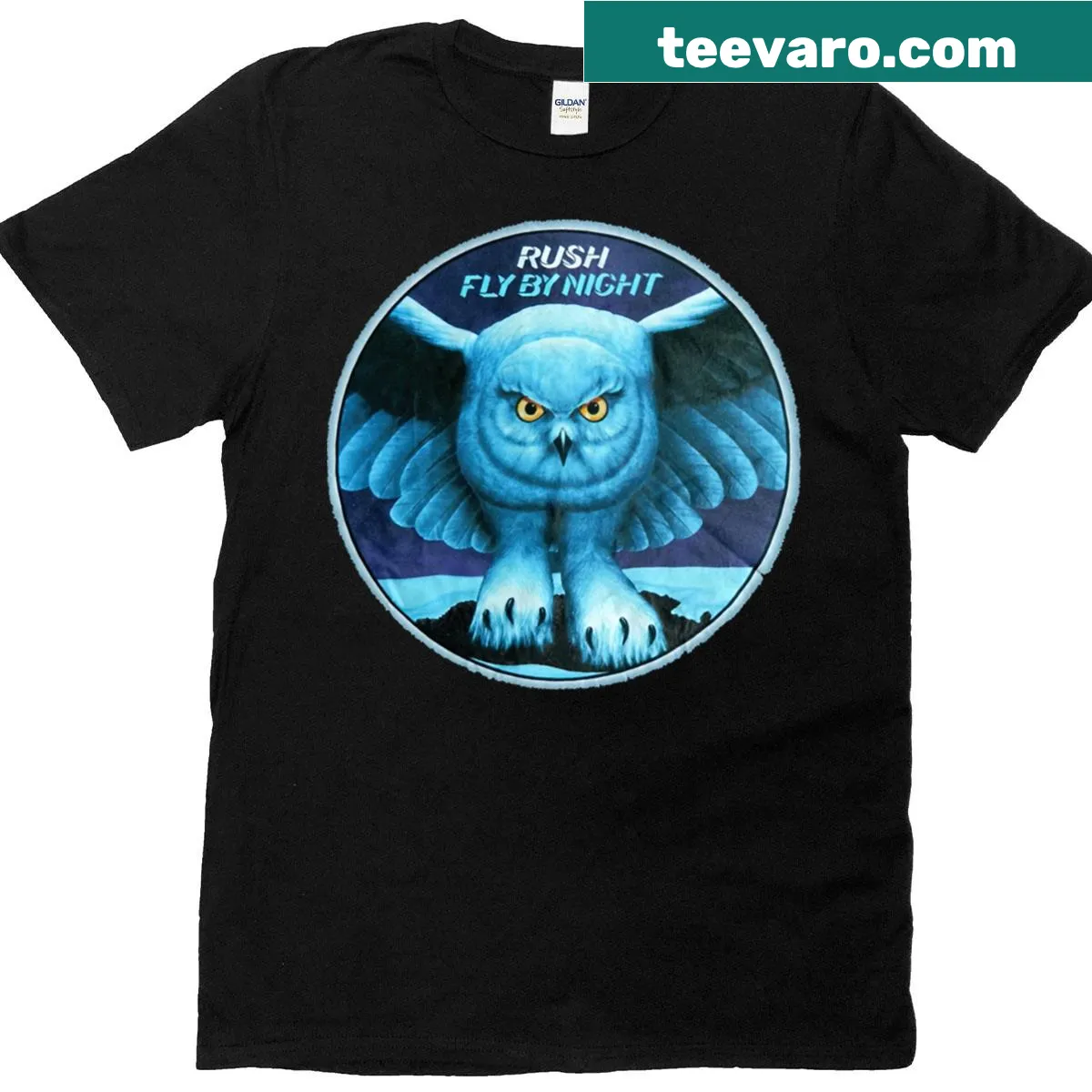 Rush band Fly By Night album T-shirt — on a men's t-shirt
