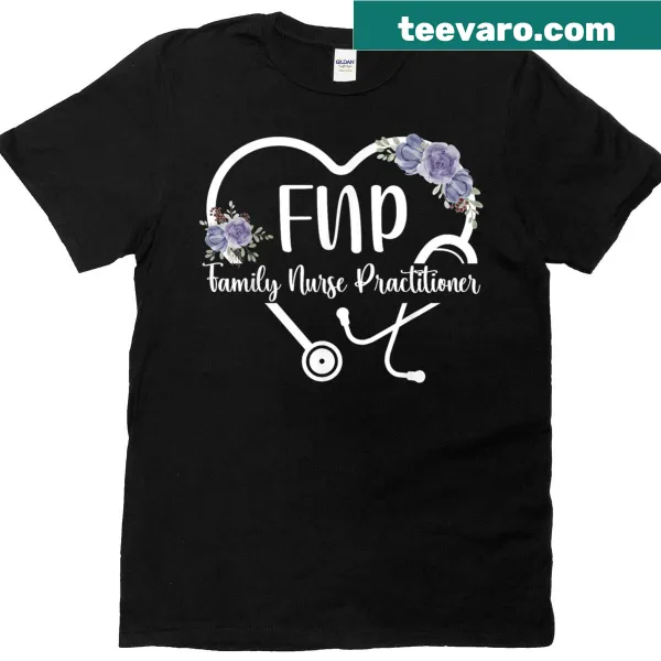 Heart design with 'FNP' title on nurse practitioner t-shirt