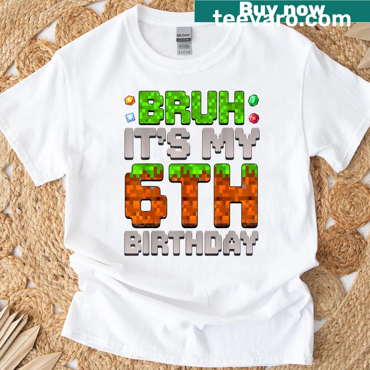 Cartoon pixel birthday shirt for a 6-year-old gamer — on a men's t-shirt