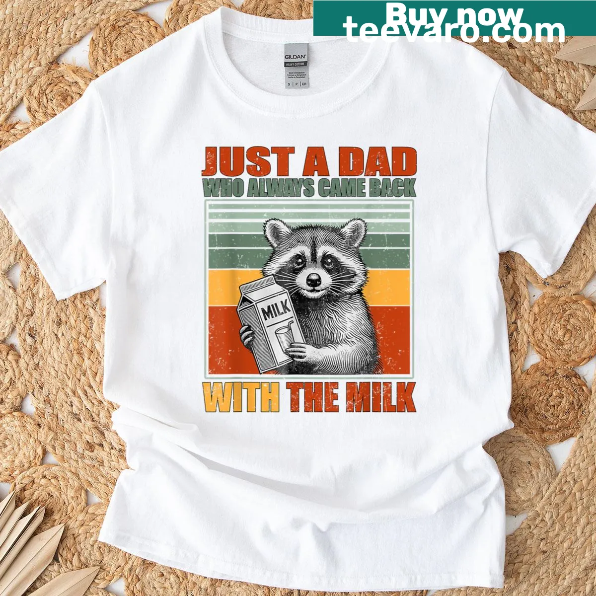 Vintage-style T-shirt with humorous text about dads and milk — on a men's t-shirt