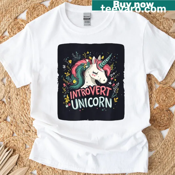 T-shirt featuring a humorous unicorn graphic designed for introverts