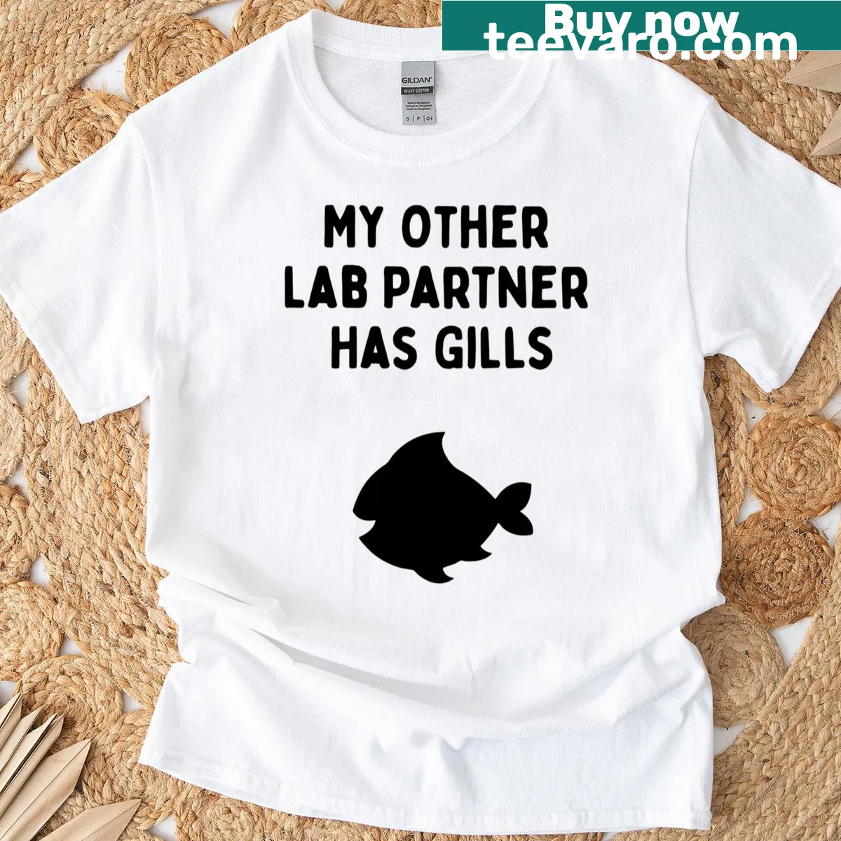 Humorous marine biology T-shirt with gills graphic — on a men's t-shirt