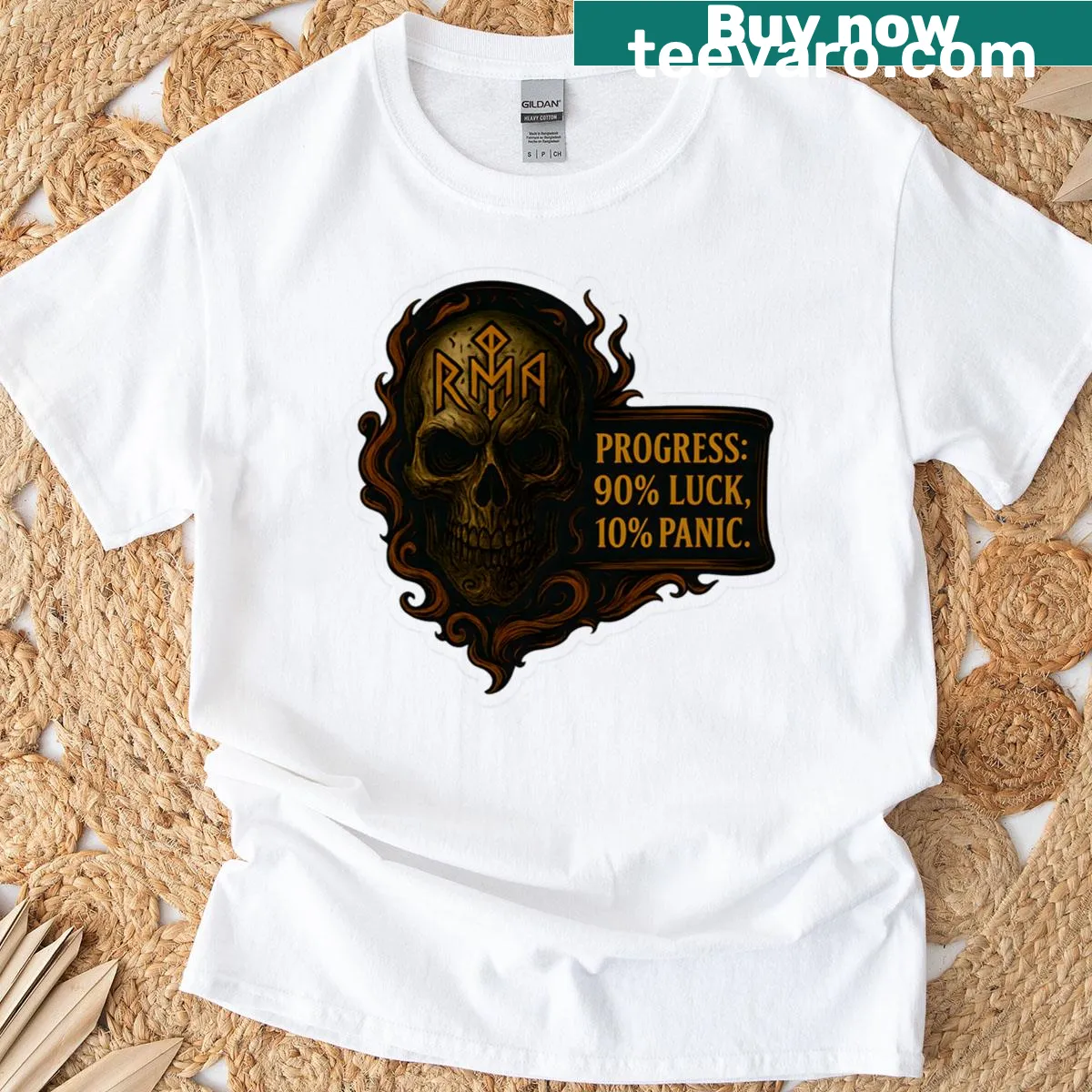 Gaming-themed T-shirt featuring a humorous skull graphic — on a men's t-shirt