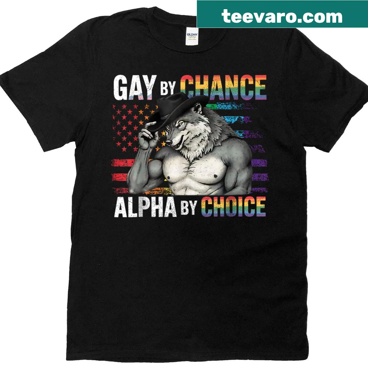 Funny meme T-shirt featuring a wolf and LGBTQ+ slogan — on a men's t-shirt