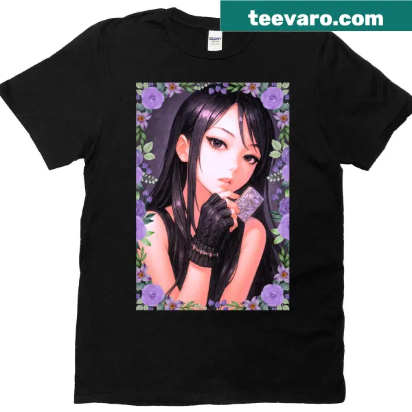 Gothic-inspired t-shirt with intricate lettering and motifs