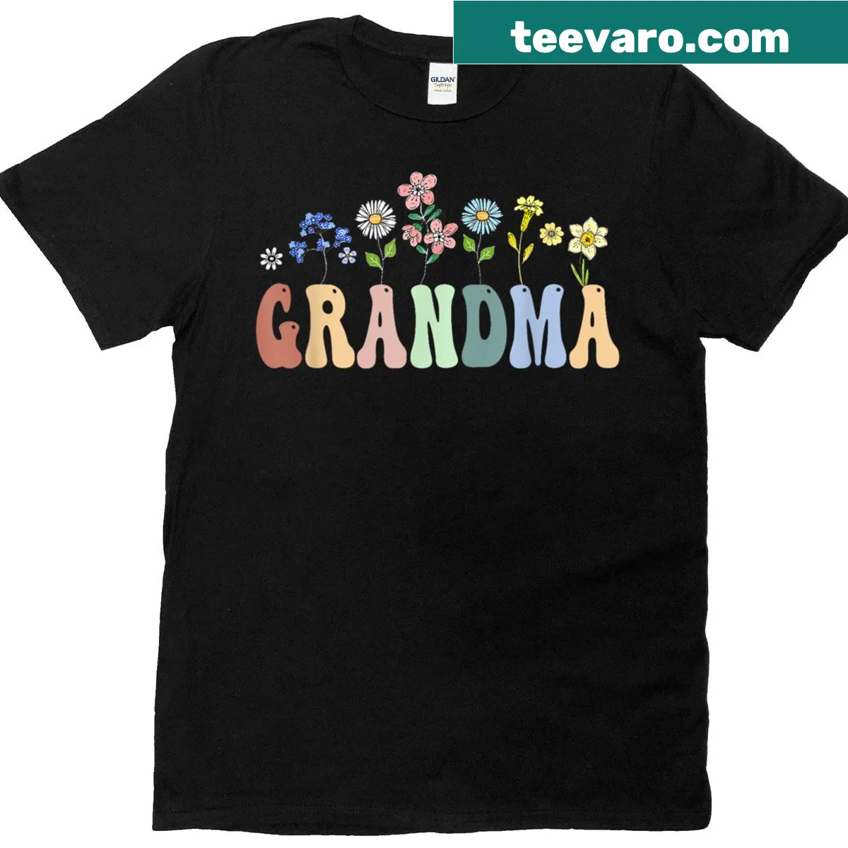 Vintage floral t-shirt celebrating grandmothers with wildflower design — on a men's t-shirt