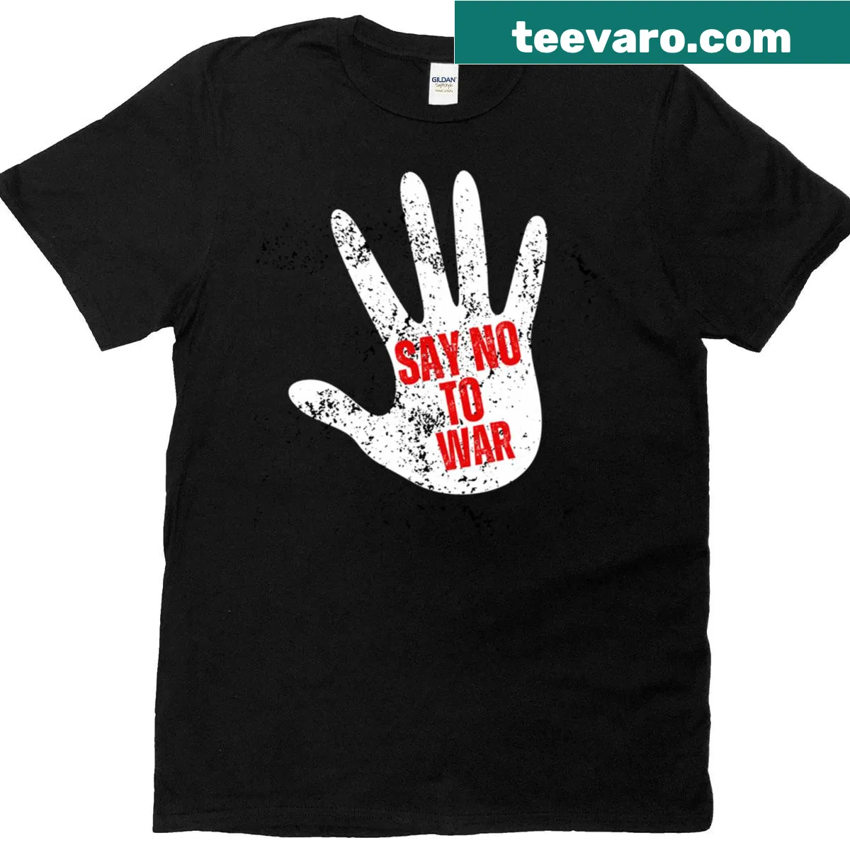 Oversized t-shirt with bold 'No to War' hand palm design. — on a men's t-shirt