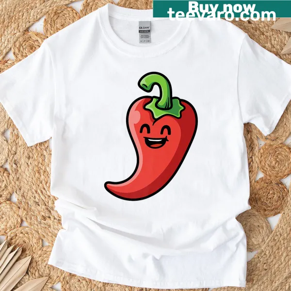 Cute cartoon chili pepper graphic t-shirt