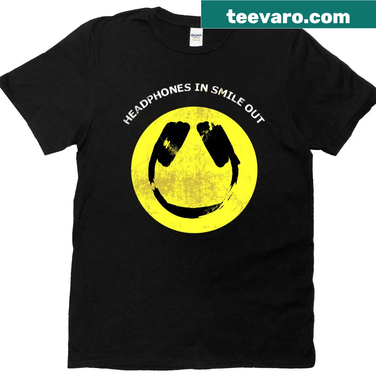 Bold graphic t-shirt for DJs and music fans featuring headphones — on a men's t-shirt
