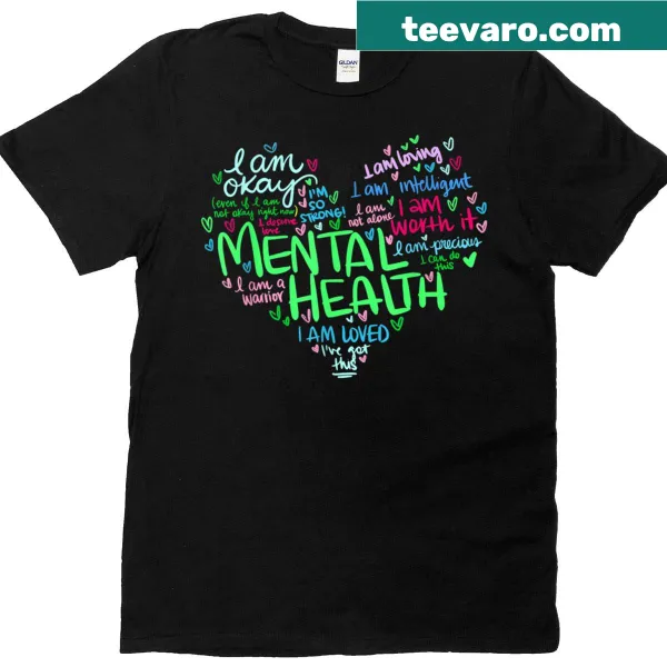T-shirt with heart and ribbon design for mental health awareness