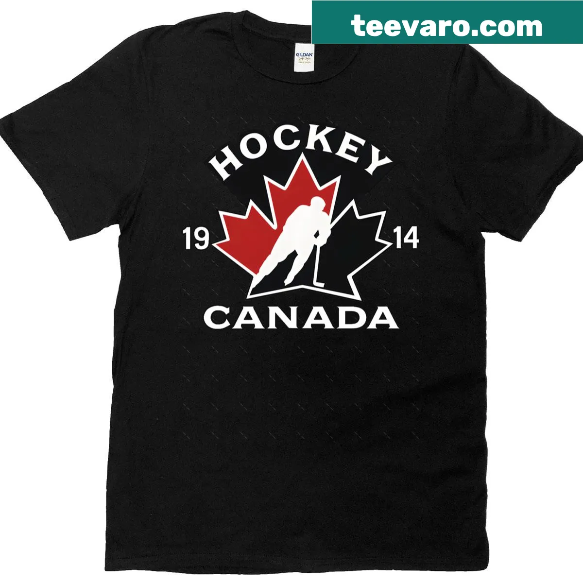 Minimalist black and white t-shirt with 'Hockey Canada Est 1914' — on a men's t-shirt